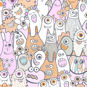 Medium • Halloween Doodle Monster Party 4. Pastel Pink #Halloween #monsters #kids #baby