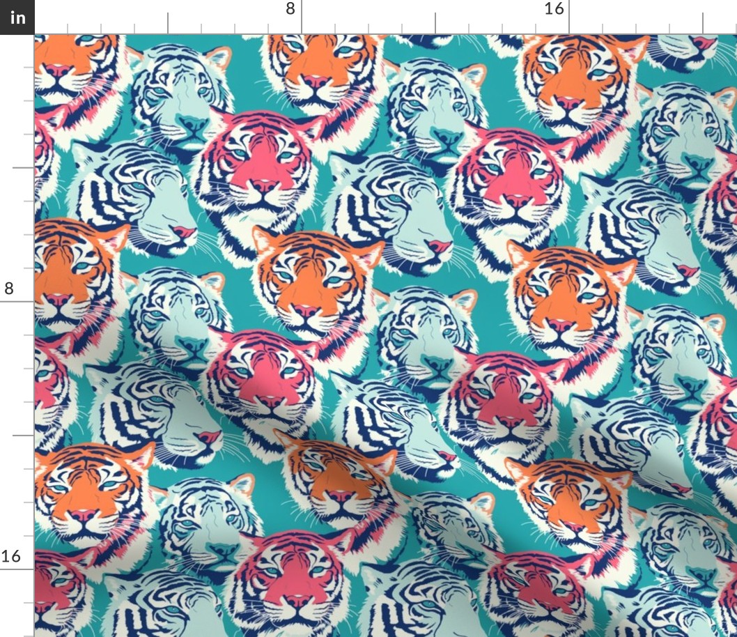 Beautiful tiger heads wildlife pink orange blue