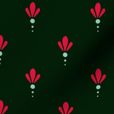 Christmas Stylized Snowdrops - Crimson Sage - Dark Green BG