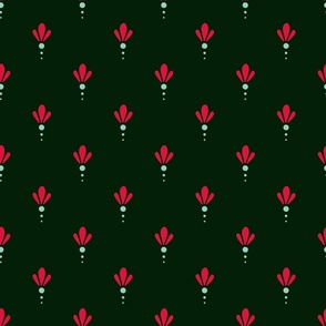 Christmas Stylized Snowdrops - Crimson Sage - Dark Green BG