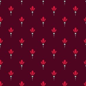 Christmas Stylized Snowdrops - Crimson Sage - Dark Crimson BG