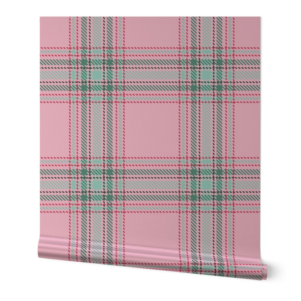 Christmas Tartan Check Plaid - Crimson Green Pink - Pink aesthetic