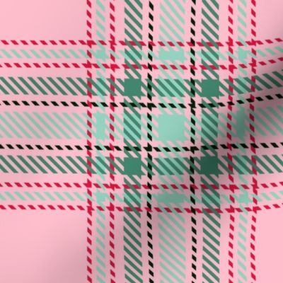 Christmas Tartan Check Plaid - Crimson Green Pink - Pink aesthetic