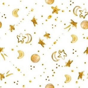 6" moon and stars on white / medium / gold
