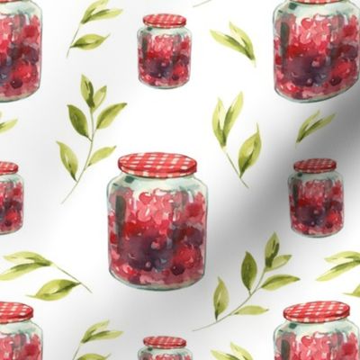 Watercolor jam jar on white