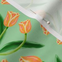 Peach Colored Tulip Damask on Green