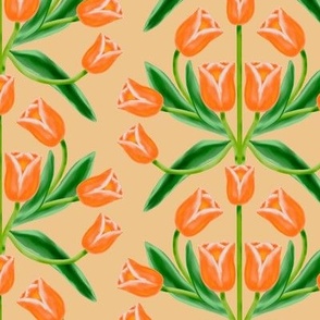 Orange Tulip Damask on Peach