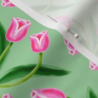 Pink Tulip Damask on Green