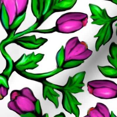 Purple Tulips and Acanthus Leaves Damask