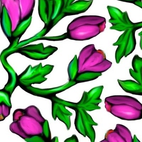 Purple Tulips and Acanthus Leaves Damask