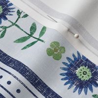 Daisy Striped Dreams - Navy/Sky Blue Linen 