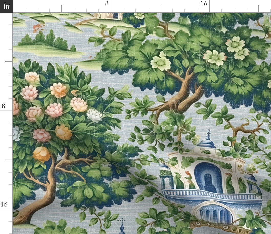 Garden of Serenity - Sky Blue - Grasscloth-Linen Wallpaper - New 