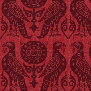 medieval bird damask, red