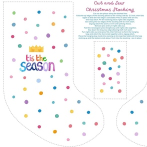 Cut and sew Christmas Stocking - Tis the season - rainbow watercolour polka dots
