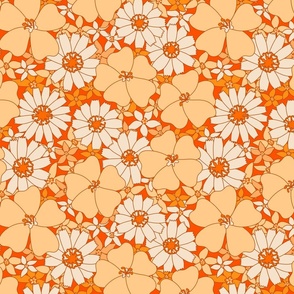 Retro floral in orange. Large scale