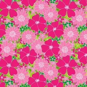 Retro floral in hot pink. Large scale