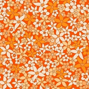 Retro wildflowers in orange. Large scale