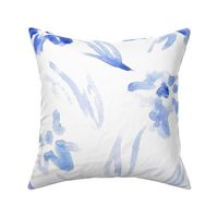 XL JUMBO Painted Blue Watercolour Flowers on White 