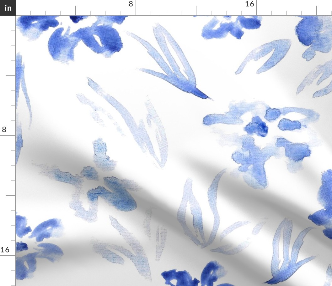 XL JUMBO Painted Blue Watercolour Flowers on White 