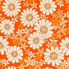 Retro daisies in orange. Large scale