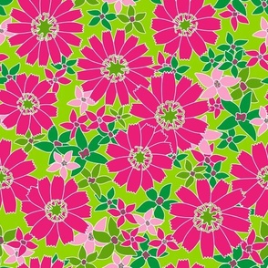 Retro daisies in hot pink. Large scale