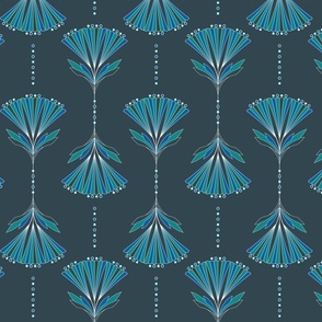 M - Dark Blue Pantone Vertical Art Deco geometric flowers with dots