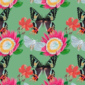 Bold butterfly and flower print - green