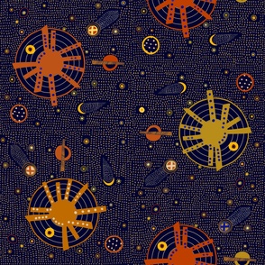 Tween Spirit Celestial Map - Design 15331894 - Navy Rust Yellow Ivory - Large Scale