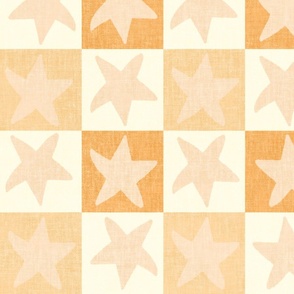 Midcentury modern stars on checks checkerboard in yellow beige gold Caramel 