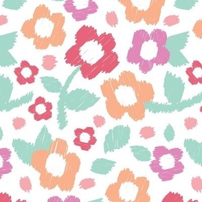 Ikat floral in Pink, Orange, Mint, Bold Floral, Peach Fuzz Pantone Color of the Year Inspired