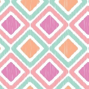 Ikat diamonds geometric pattern in Pink, Mint, Orange, Peach Fuzz Pantone Color of the Year Inspired