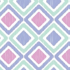 Ikat diamonds geometric pattern in Purple, Mint, Pink, and Periwinkle