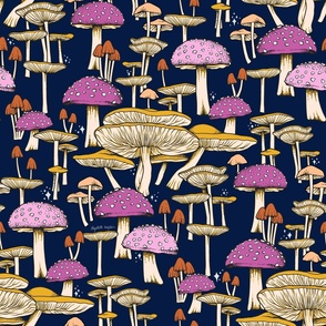 Magical Forest Mushrooms - Midnight Magic Pink & Yellow