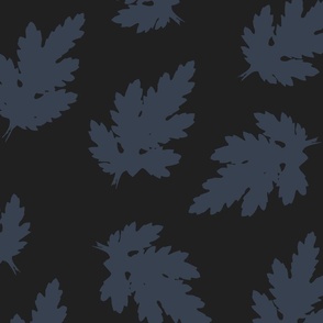 Large Scale Autumnal Falling Leaves in Navy Blue on Charcoal Black