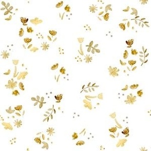 Small Gold Flowers on White / Whimsical / Modern