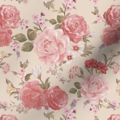 small // Victorian Roses on beige 