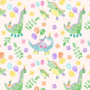 Cute dinosaur rollerblading birthday party on pastel background