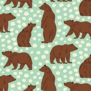 Bears in the Daisies, Mint Green