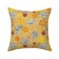 Cute elephants design with flowers 12x12x300Honey-01