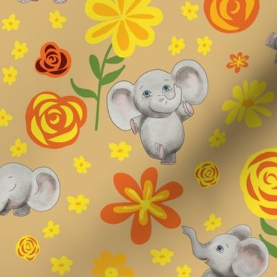 Cute elephants design with flowers 12x12x300Honey-01
