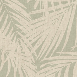 vintage palm fronds - linen texture JUMBO mint 