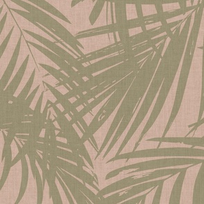 plam fronds - pink and green, vintage linen texture JUMBO 