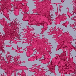 Toile Countryside hot pink