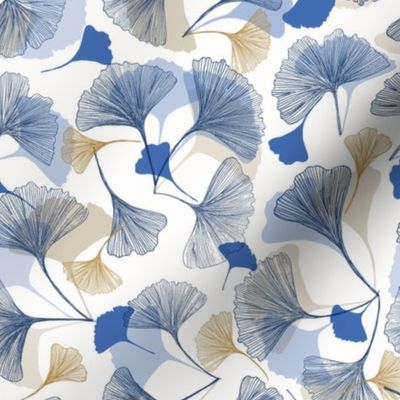 Ginkgo Biloba drawing - blue FABRIC