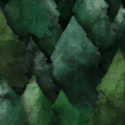 Medium scale watercolour forest in evergreen woodland green tones