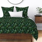 Medium scale watercolour forest in evergreen woodland green tones