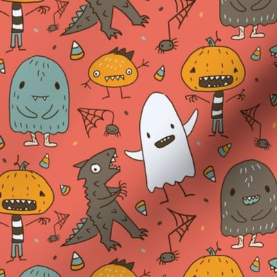 Spooky-cute Monsters on Orange_SMALL