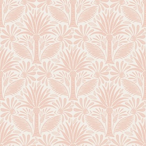 Palm damask . peachy pink on white