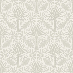 Palm damask taupe on white