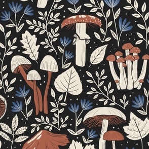 (L) Mushroom and Foliage - Cream,  Terracotta and Blue 